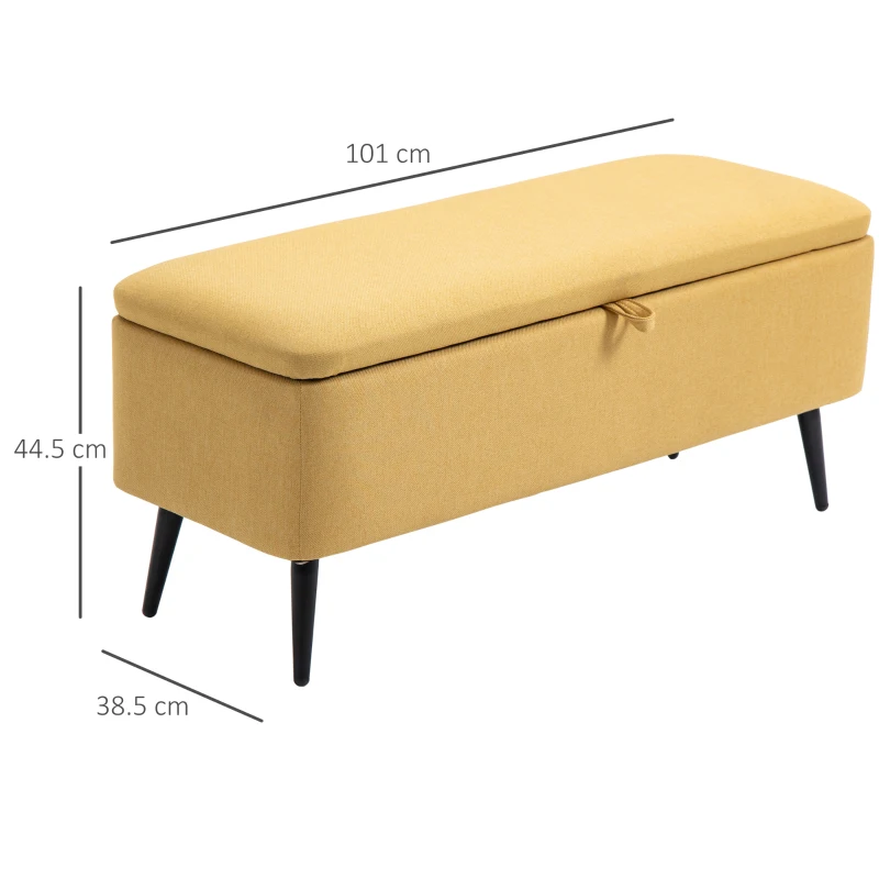 HOMCOM Storage Bench, Storage Trunk, Upholstered Bench, Linen Look, up to 150 kg, 101x38.5x44.5 cm, Yellow