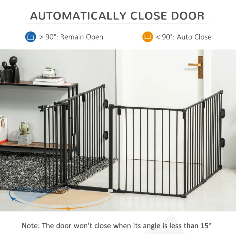PawHut Dog Safety Gate 6-Panel Playpen Fireplace Christmas Tree Steel Fence Stair Barrier Room Divider Black