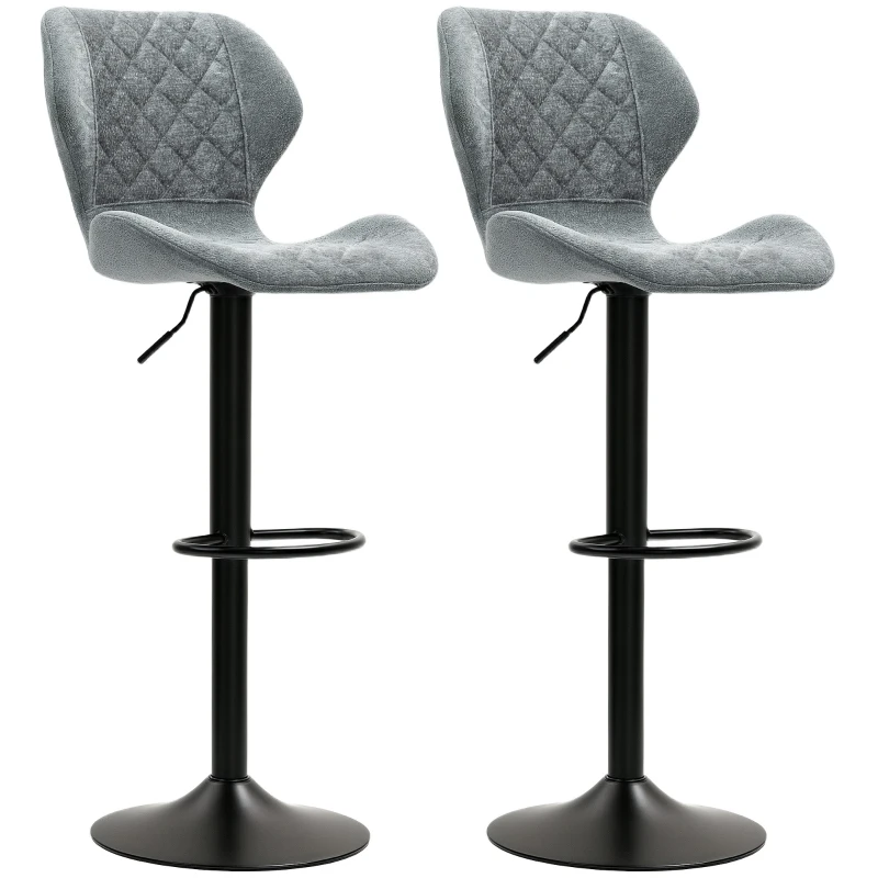 HOMCOM Bar stools 2-piece set, height-adjustable kitchen stools with backrest, gas lift, footrest, swivel, gray
