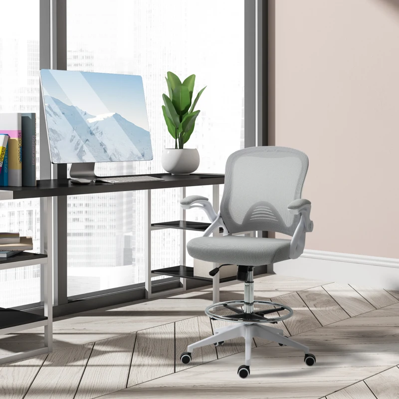 Vinsetto Bureaustoel, Ergonomische Schreibtischstoel, Sta-functie, met Voetensteun, Draaibare Zitting, Staal, Zwart, 64 x 60 x 106-126 cm(m-12)