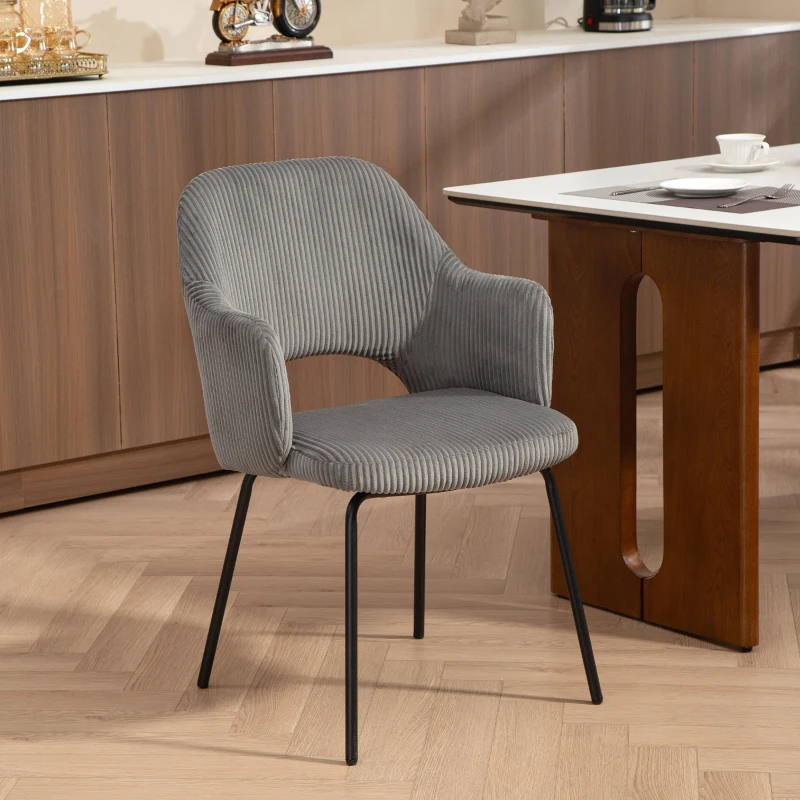 HOMCOM Dining chair, Cord upholstery, Shell shape, Metal legs, Foot pads, Gray