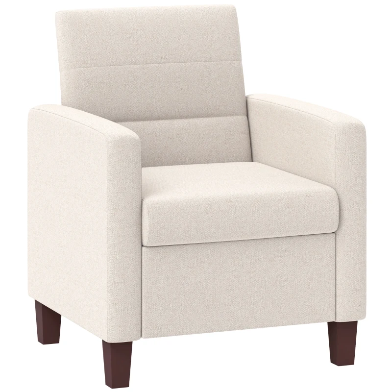 HOMCOM Upholstered chair in linen look, foam, seat cushion, wooden frame, cream white