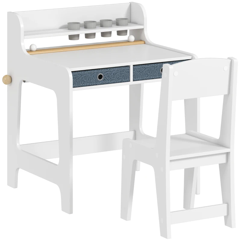 AIYAPLAY Escritorio Infantil con Silla Pupitre Infantil con 2 Cajones y Estante Mesa 62,8x55,6x73,8 cm y Silla 31,5x35x65,5 cm