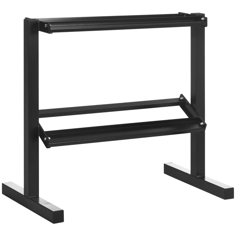 SPORTNOW Suport pentru Gantere pe 2 Niveluri, Organizator Stabil de Depozitare a Greutăților, 92.5x50.5x80.5 cm, Negru