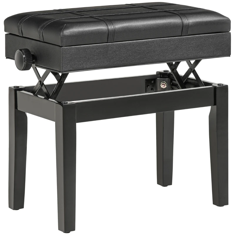 HOMCOM Piano bench with hidden storage, seat stool, height-adjustable, PU leather, Black