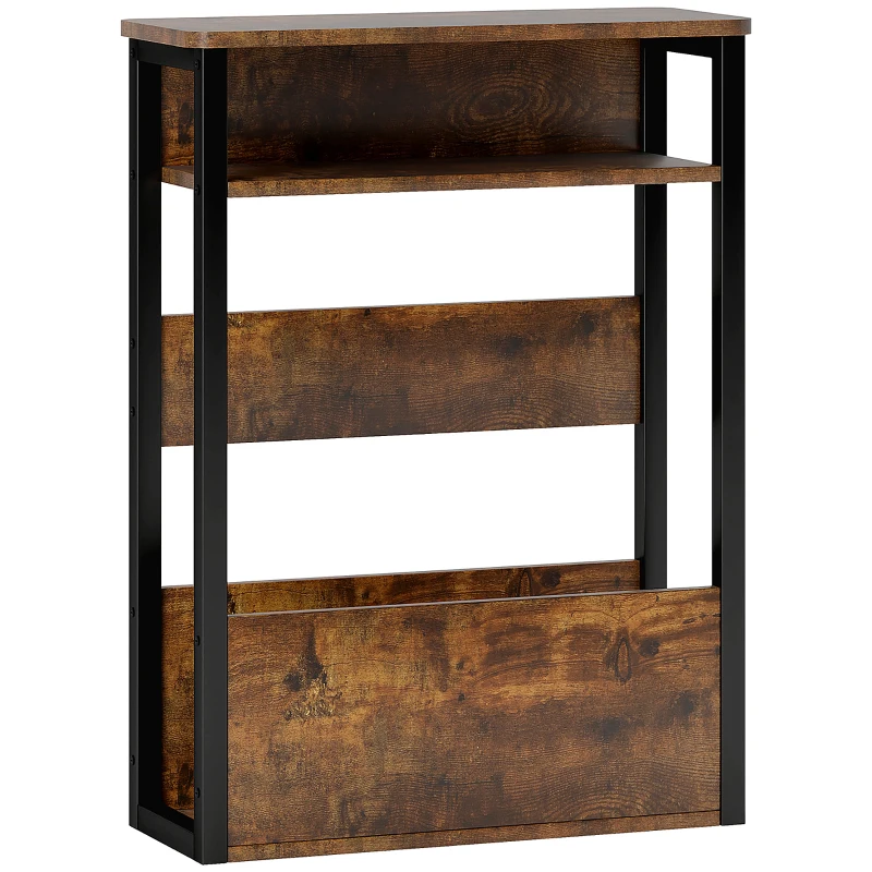 HOMCOM Măsuță de Living în Stil Industrial cu 2 Rafturi, Măsuță Laterală din Lemn și Metal, 46x18x58,5 cm, Maro Rustic