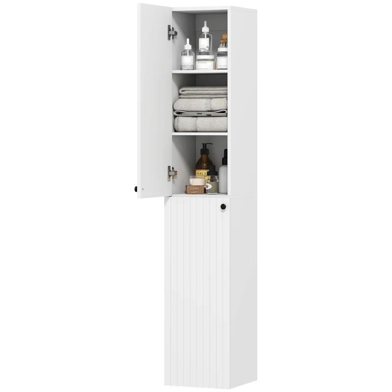 HOMCOM Wall-mounted bathroom cabinet, lacquered surface, 6 shelves, MDF, White