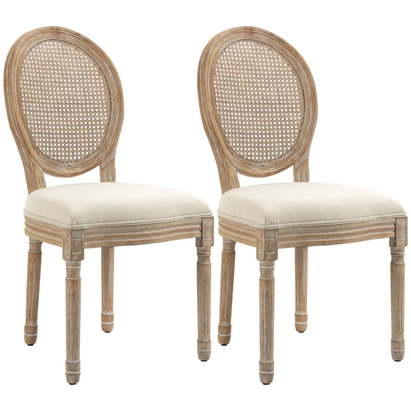 HOMCOM 2-Pack Kitchen Chairs, Softly Padded, Vintage Design, Rattan Look, Beige