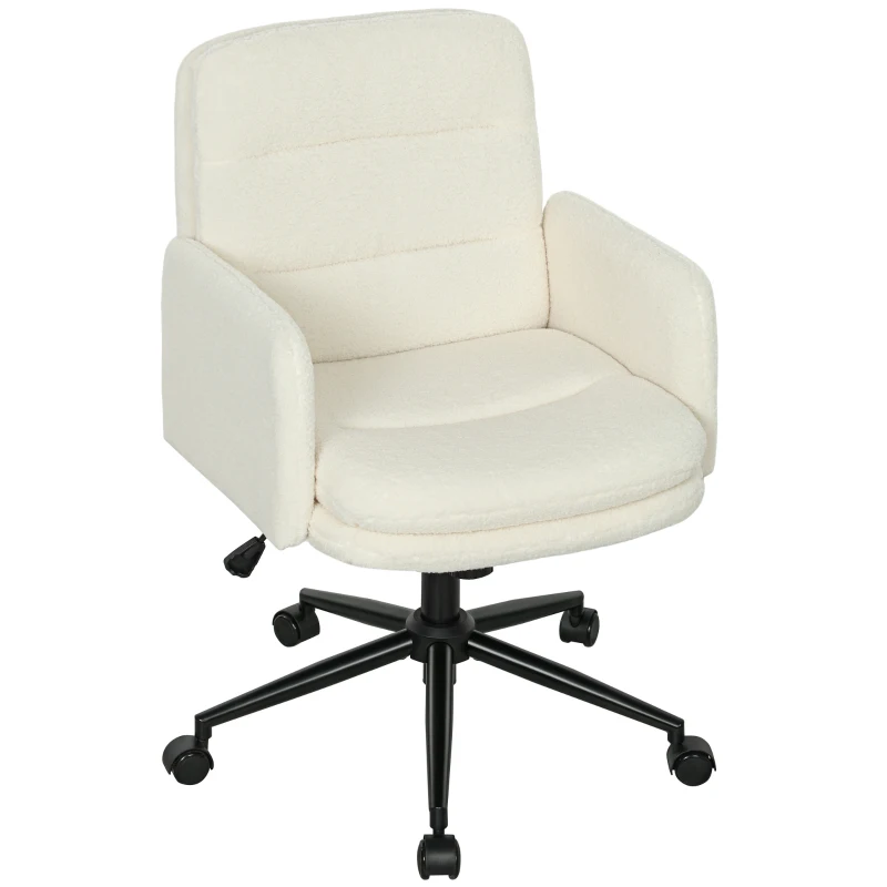 HOMCOM Mobile office chair with fabric upholstery, armrest, 5 wheels, swivel, cream white