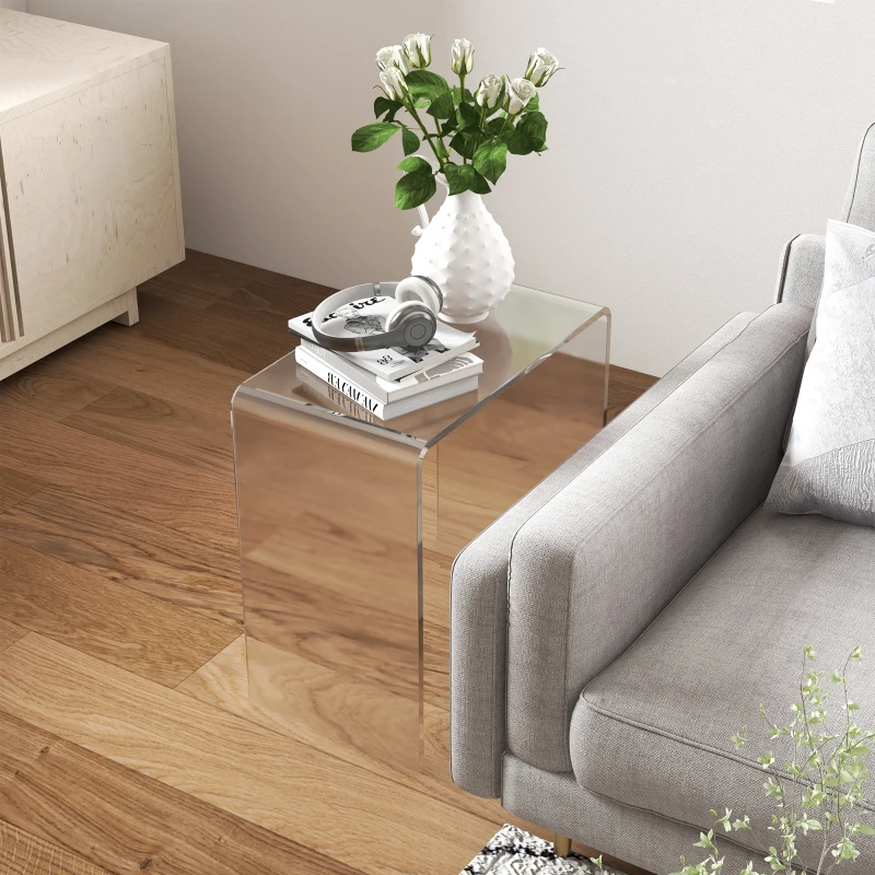 HOMCOM Masa Laterala din Acril Masa Laterala Moderna Fara Colturi cu Margini Rotunjite Spatiu de Depozitare pentru Spatii Mici Transparenta