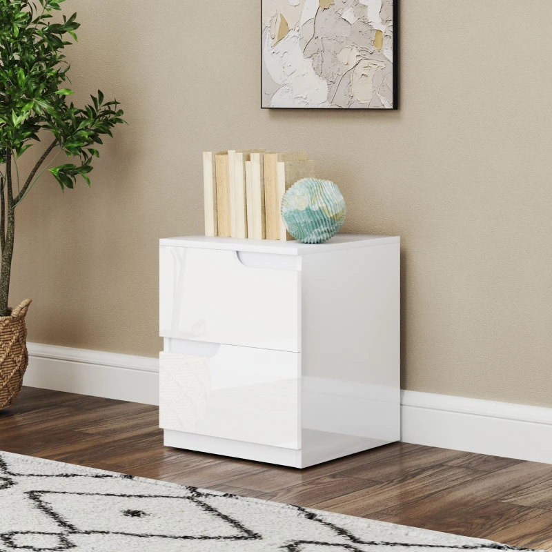 HOMCOM Nightstand, Side Table with Drawers, Particle Board, Sleek, White