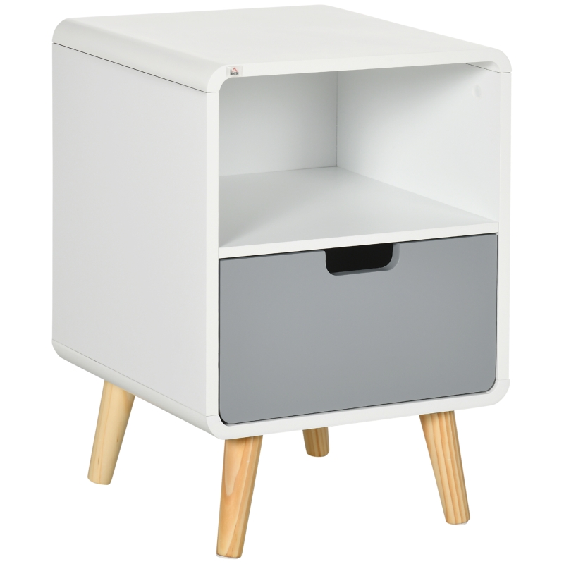 HOMCOM Nightstand, Scandinavian design, large drawer, water-repellent lacquer, 40 x 38 x 58 cm, White