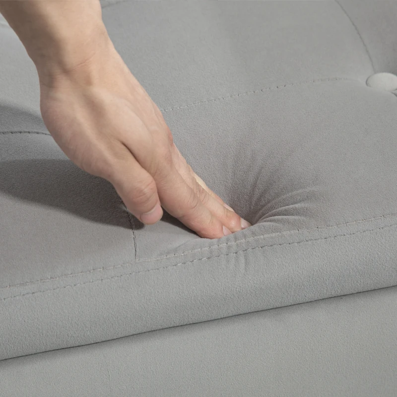 HOMCOM Storage Bench with Armrests and Storage, Trunk Bench, Velvet-like Polyester, Rubberwood, Light Gray, 107 x 42 x 65 cm