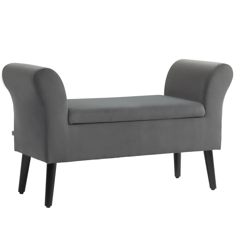 HOMCOM Upholstered bench with storage, chest bench with armrests, 46 cm seat height, velvet-like polyester, 111.5 x 41 x 65 cm, Dark Gray
