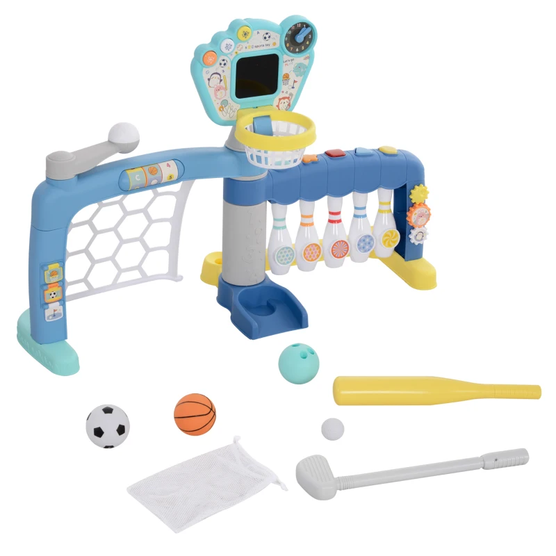 AIYAPLAY Joc pentru Copii 5 în 1 pentru Fotbal, Baschet, Golf, Baseball și Bowling, 88,6x38,7x60,4-68 cm, Multicolor