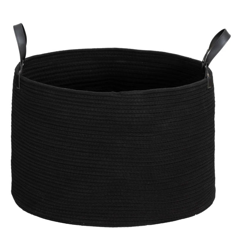 HOMCOM Laundry bag, 88L, portable, foldable, PU leather handles, cotton, Ø56 x 35.5H cm, Black