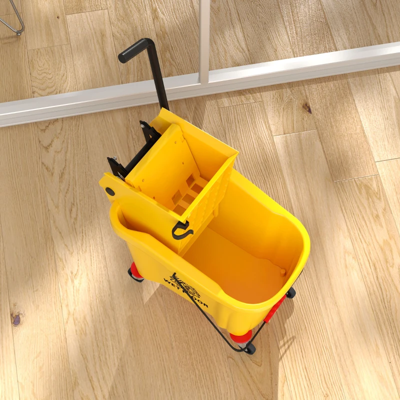 HOMCOM Mop Bucket on Wheels with Mop Wringer, Mop Holder, 36 L, Plastic, Yellow