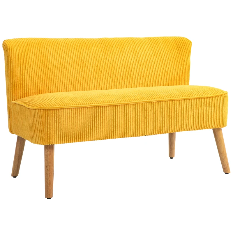 HOMCOM 2-Seater Sofa, elegant Scandi design, solid wood frame, up to 150 kg, 117 x 56.5 x 77 cm, Yellow