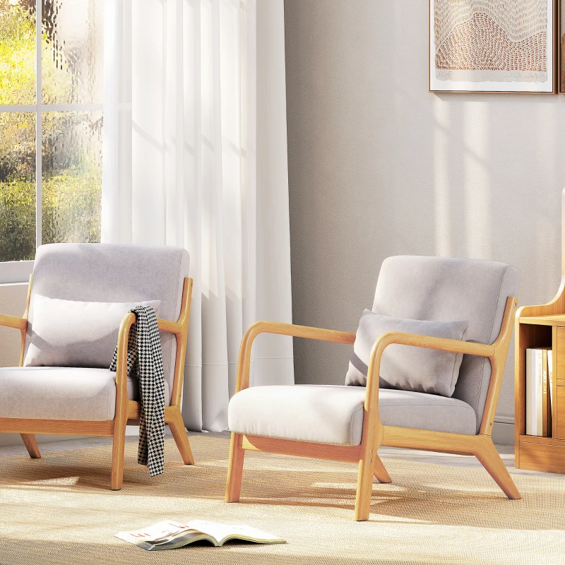 HOMCOM Elegant lounge armchair with wooden frame and foam padding, velvet-look, for living room, bedroom, Grey