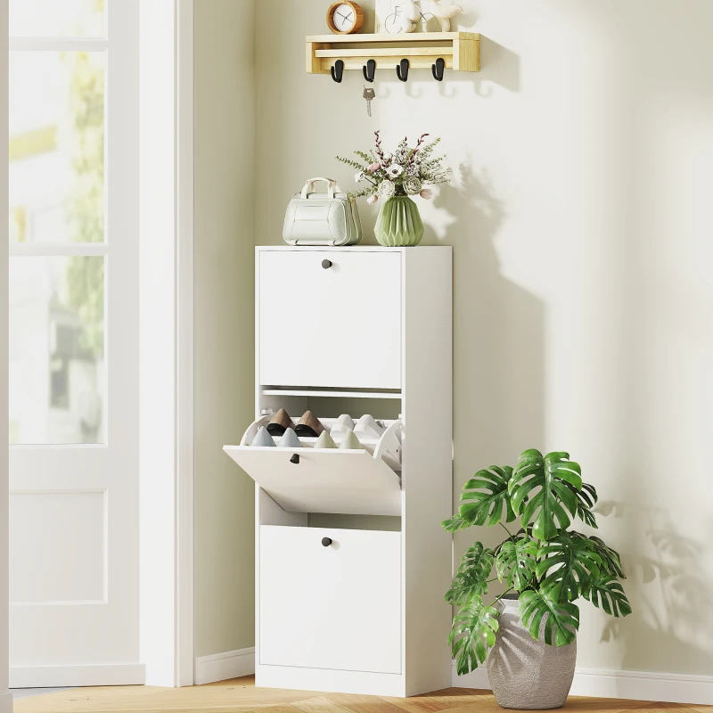 HOMCOM Shoe Cabinet, 3 Drawers, holds up to 12 pairs of shoes, Particleboard, White