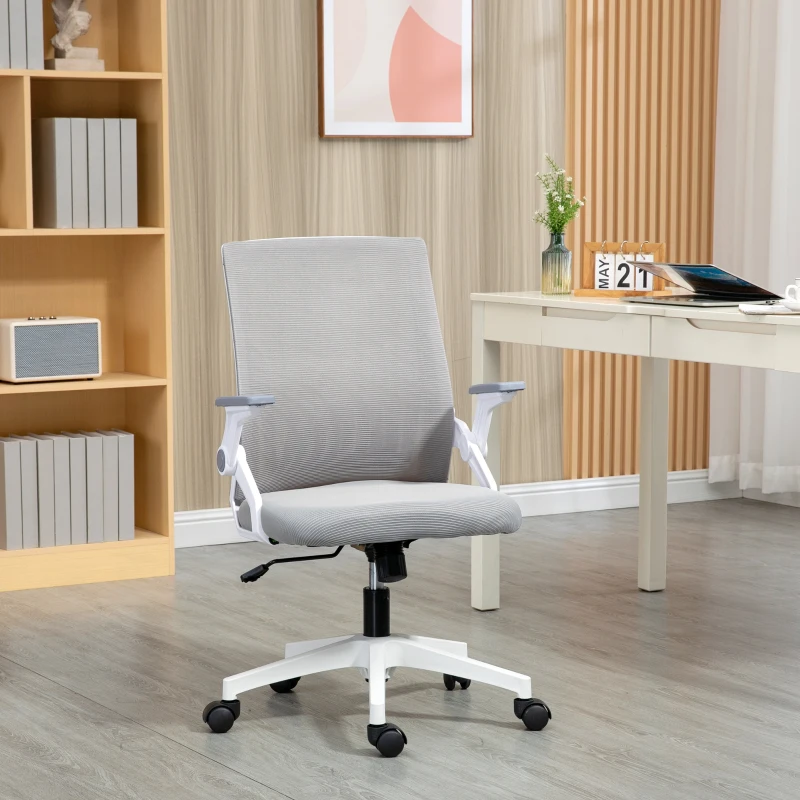 Vinsetto Mesh Office Chair, Desk Chair with Lumbar Support, Flip-up Armrest, Swivel Wheels, Adjustable Height, Grey