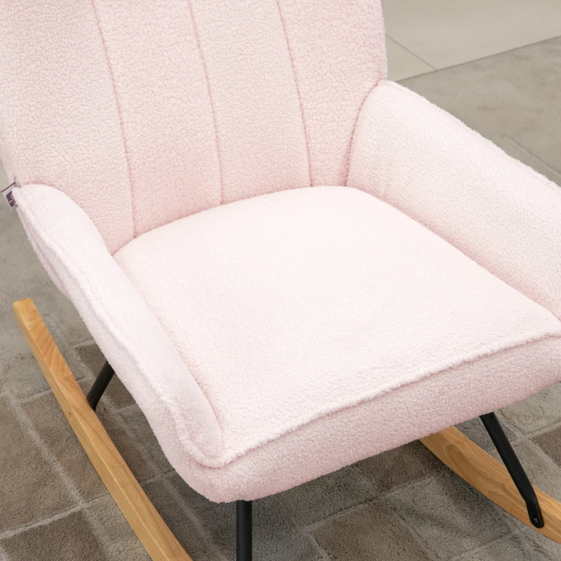 HOMCOM Rocking chair with fleece cover, quilted pattern, rubberwood runners, up to 150 kg, Pink