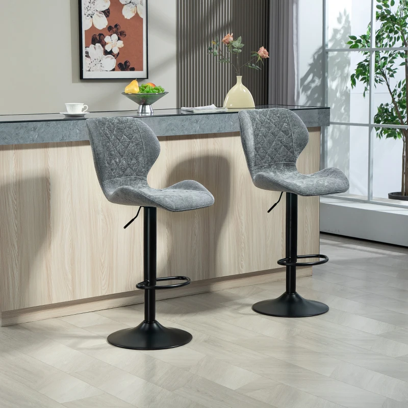 HOMCOM Bar stools 2-piece set, height-adjustable kitchen stools with backrest, gas lift, footrest, swivel, gray