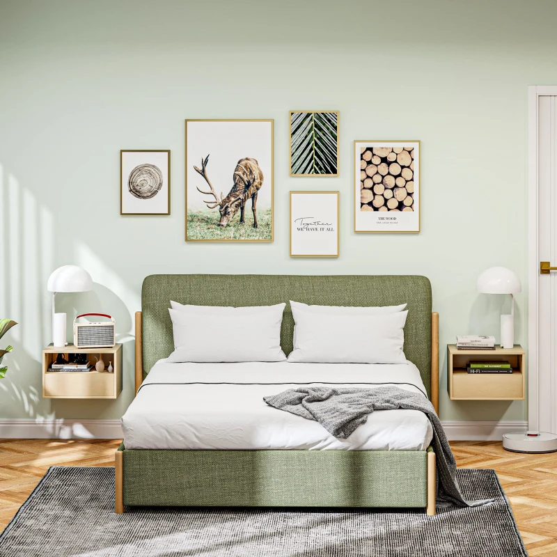 HOMCOM 2-piece wall-mounted bedside table set, bedside table, night cabinet, particleboard, natural, 45 x 35 x 27.5 cm