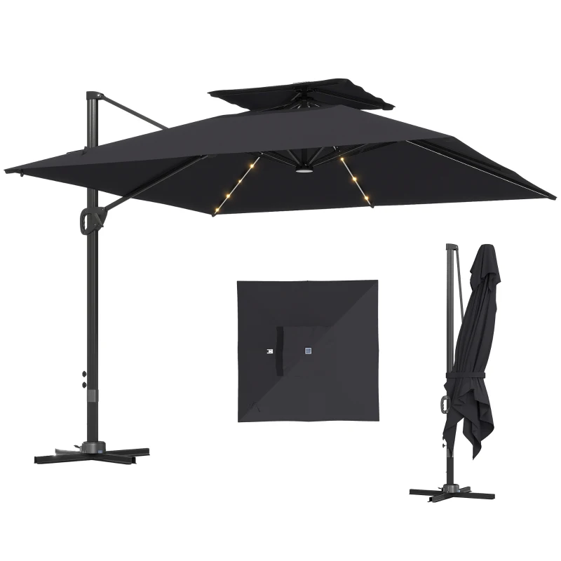 Outsunny Multi-Angle LED Light Parasol Umbrella - Black
