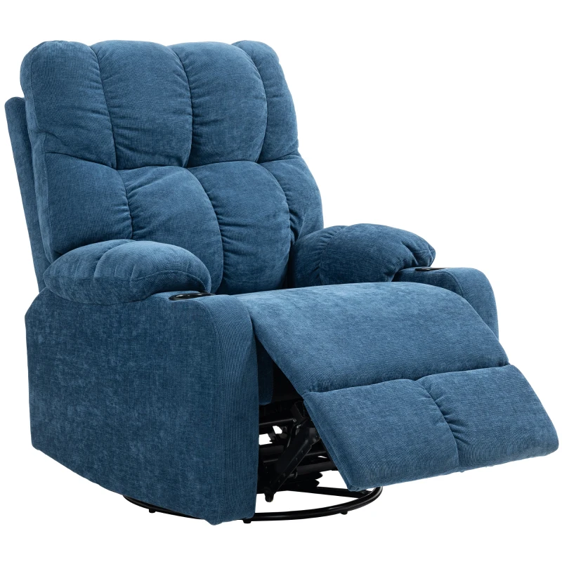 HOMCOM Recliner with Footrest, Reclining Chair, Swivel, up to 150 kg, Steel Frame, 88x96x108cm, Dark Blue