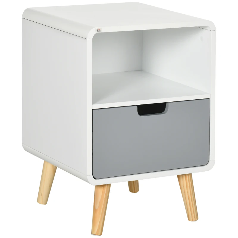 HOMCOM Nightstand, Scandinavian design, large drawer, water-repellent lacquer, 40 x 38 x 58 cm, White