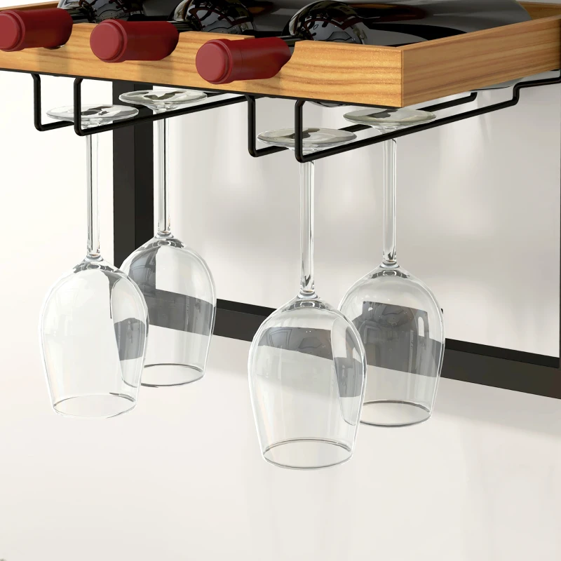 HOMCOM Wall Wine Rack, 5 Levels, Bottle Holder, Glass Holder, Pine Wood, Steel, Home Bar, Kitchen, Living Room, Brown