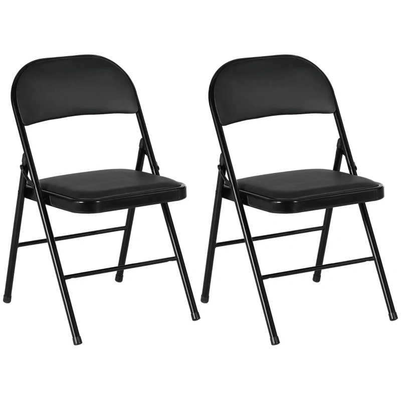 HOMCOM 2-Piece Folding Chairs, Portable Office Chairs, Metal Legs, Folding Chair for Office, Reception, Waiting Room, Faux Leather, Black