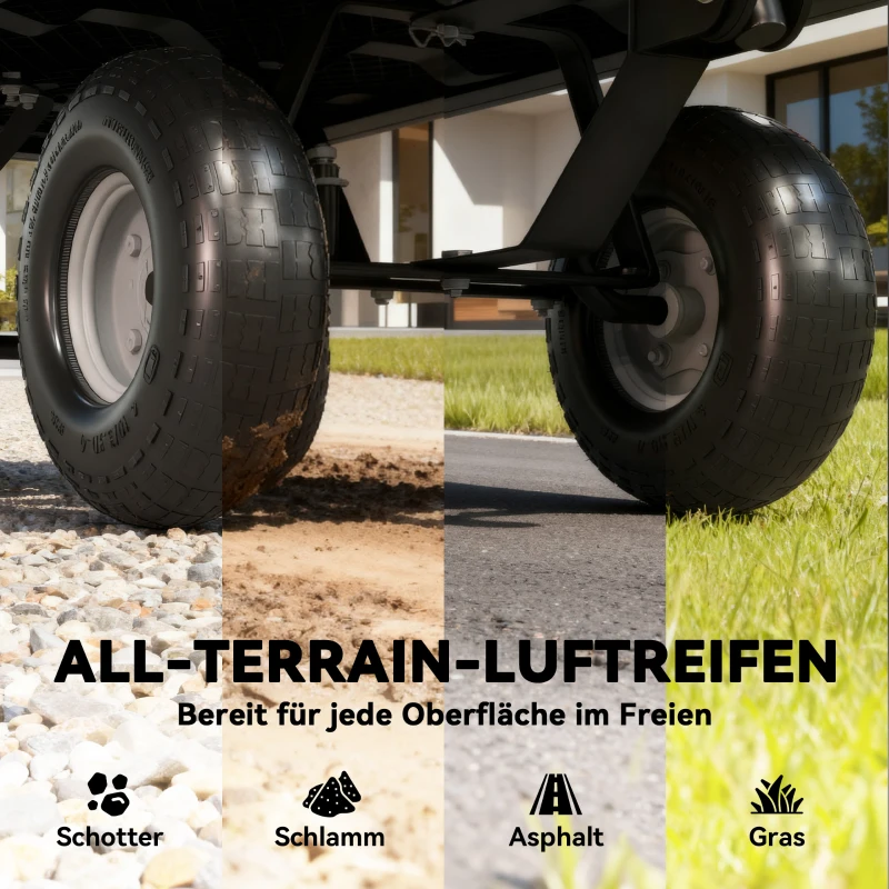 Outsunny Gartenwagen, 4-Rad-Trolley aus Stahl, abnehmbare Seitenwände, 25 cm Räder, drehbarer Griff, 300 kg Traglast, Schwarz(m-8)