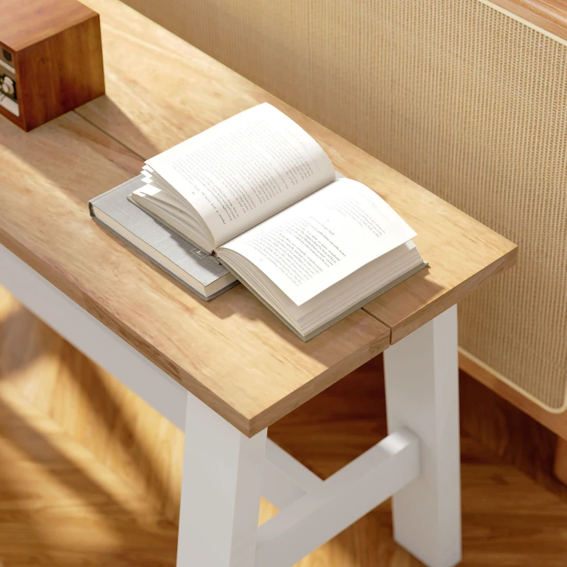 HOMCOM Bench for 2, wooden bench in oak look, stabilizing crossbar, for living room, dining room, hallway, rubberwood, white