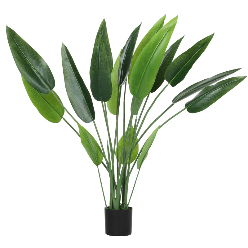 HOMCOM Artificial Plant, artificial plant, cement pot, 18 leaves, plastic, green