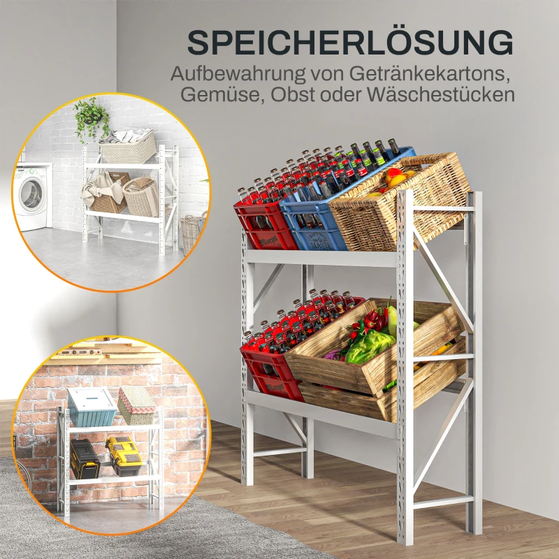 HOMCOM Beverage crate rack, up to 6 crates, height-adjustable, steel frame, 110x30x110 cm, White