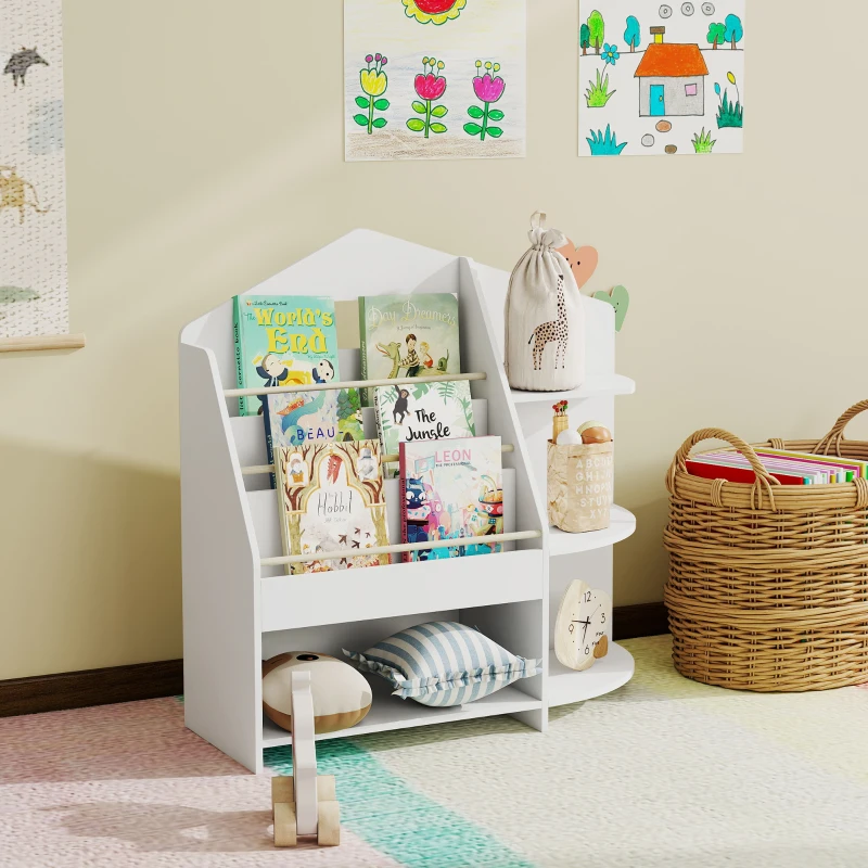 AIYAPLAY Étagère pour enfants avec 7 étagères pour livres, jouets, bords arrondis, supporte 40 kg, Blanc