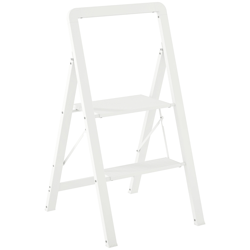 HOMCOM 2-step step ladder, foldable aluminum, non-slip platform, white