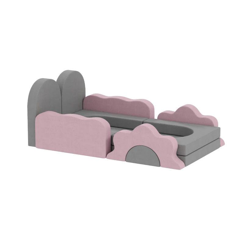 AIYAPLAY 12-teiliges Set Schaumstoffblöcke zum Klettern, Bauen, Krabbeln, Indoor-Spielmatten mit Cordbezug, Grau+Rosa