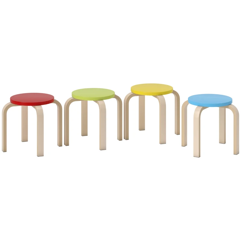 HOMCOM 4 Stackable Stools with Felt Foot Pads, Birch Plywood, Painted, Colorful