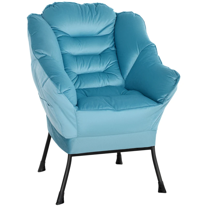 HOMCOM Modern accent chair, upholstered chair with steel legs and side pockets, for living room, bedroom, Blue
