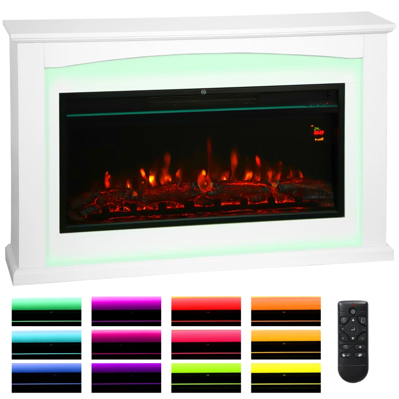 HOMCOM Elektrokamin 1000W/2000W, Dekor-Kamin, Flammeneffekt mit 5 Helligkeitsstufen, 121x25x77cm, weiß