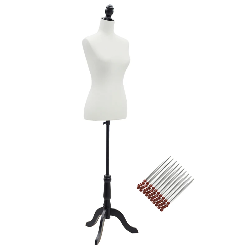 HOMCOM Manequim de Costura Feminino Manequim de Costura Ajustável a 130-168 cm com Tripé de Madeira Branco