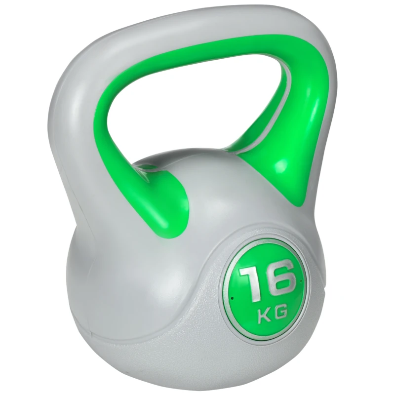 SPORTNOW Pesa Rusa 16 kg Kettlebell Revestimiento de PU y Relleno de Arena para Entrenamiento de Fuerza 26x18x32 cm Verde y Gris