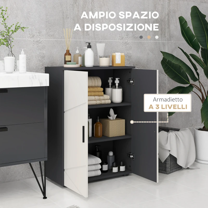 kleankin Mobiletto Bagno 2 Ante in Legno con 3 Ripiani e Chiusura Ammortizzata, 60x30x82cm, Grigio