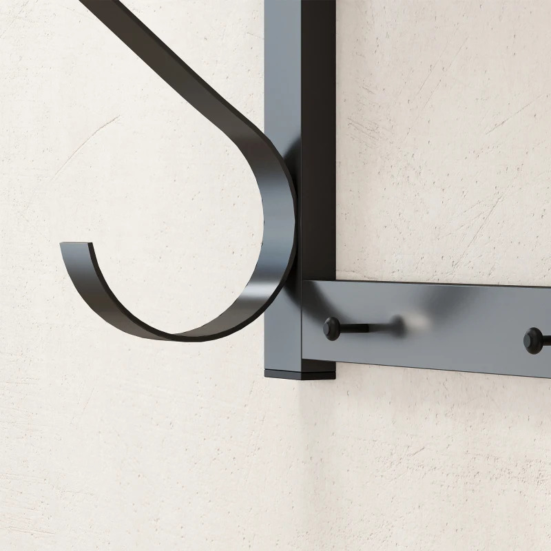 HOMCOM Wall-mounted coat stand, coat hooks, 5 hooks, top compartment, versatile, Gray