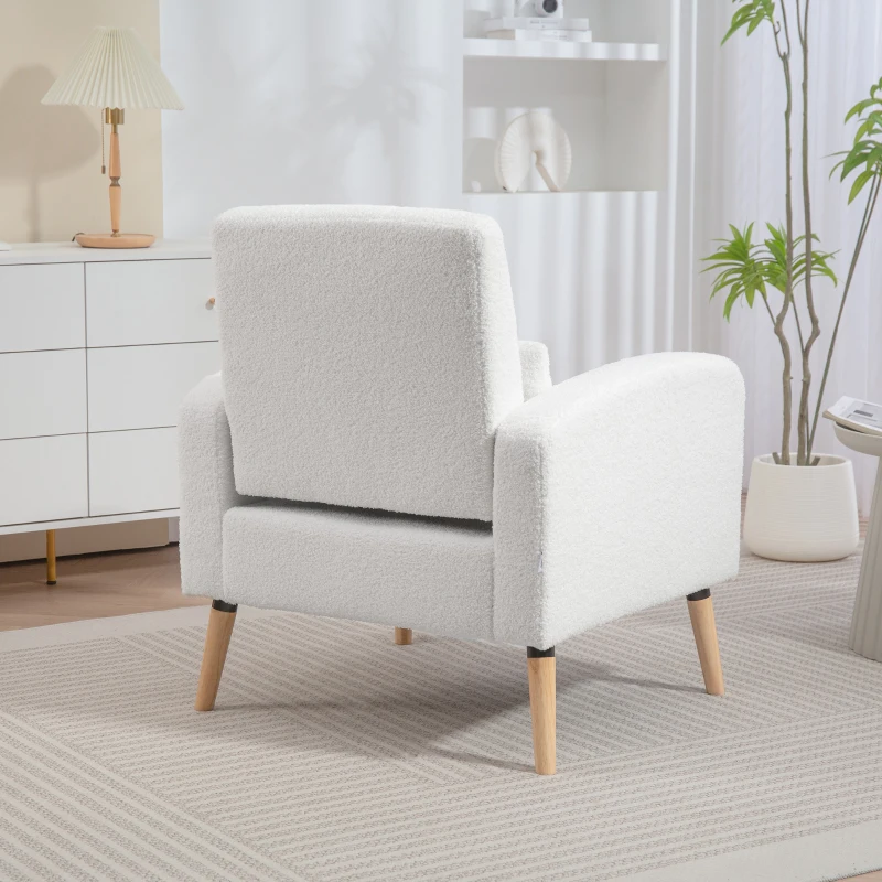 HOMCOM Modern Armchair, Upholstered Chair with Rubberwood Legs, Lumbar Pillow, for Living Room, Bedroom, Office, White