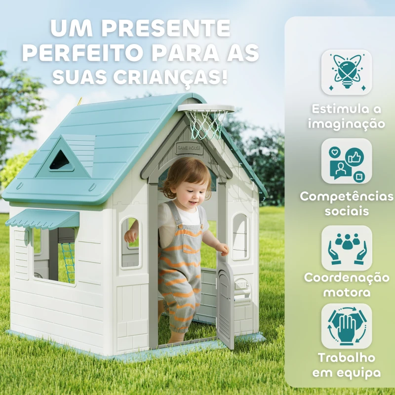 AIYAPLAY Casa de Brincar para Crianças 5 em 1 Casa de Jardim com Lançamento de Anéis Basquetebol Futebol Dardos 132x118x124 cm B
