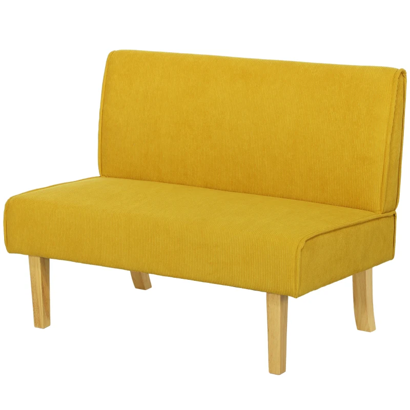 HOMCOM Two-seater sofa with cord upholstery, thick padding and solid wooden legs for living room, bedroom, office, Yellow